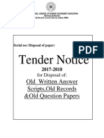 Tender Notice: Old Written Answer Scripts, Old Records &old Question Papers