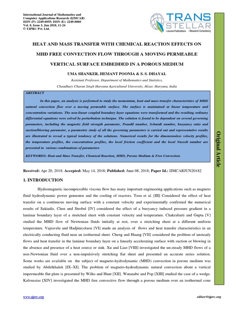 Heat and Mass Transfer With Chemical Reaction Effects On MHD Free ...