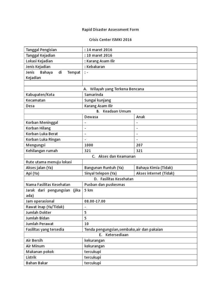 Rapid Disaster Assessment Form Pdf