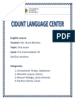 English Course Teacher: Ms. Rocio Benites. Topic: Oral Exam Cycle: Pre-Intermediate VII