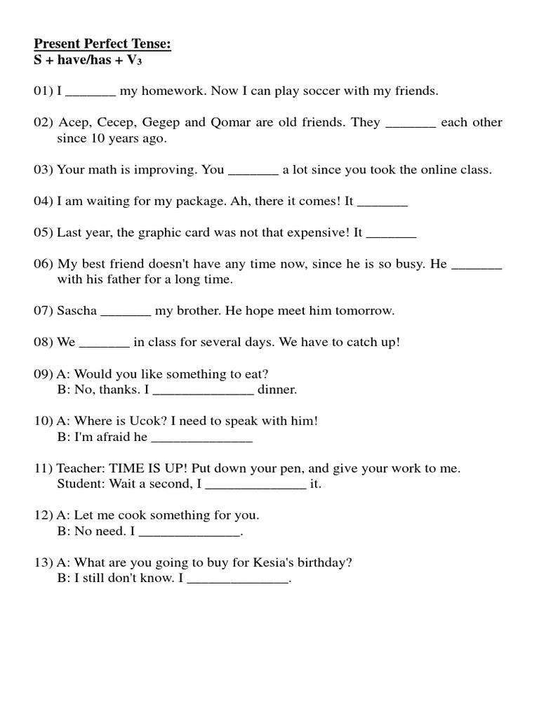 Present Perfect Tense: S + Have/has + V | PDF | Career & Growth ...