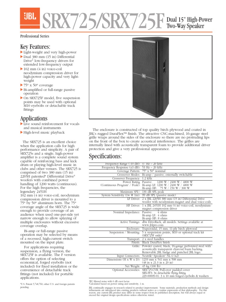 jbl srx725 crossover settings