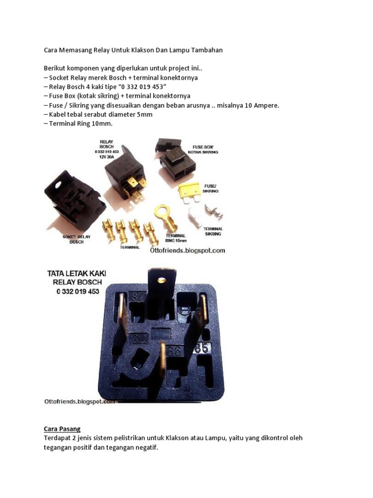 Cara Memasang Relay Untuk Klakson Dan Lampu Tambahan PDF