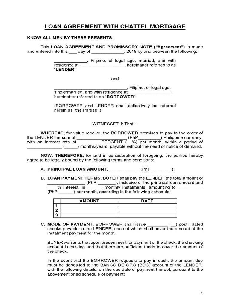 Loan Agreement w Chattel Mortgage.docx Loans Mortgage Loan