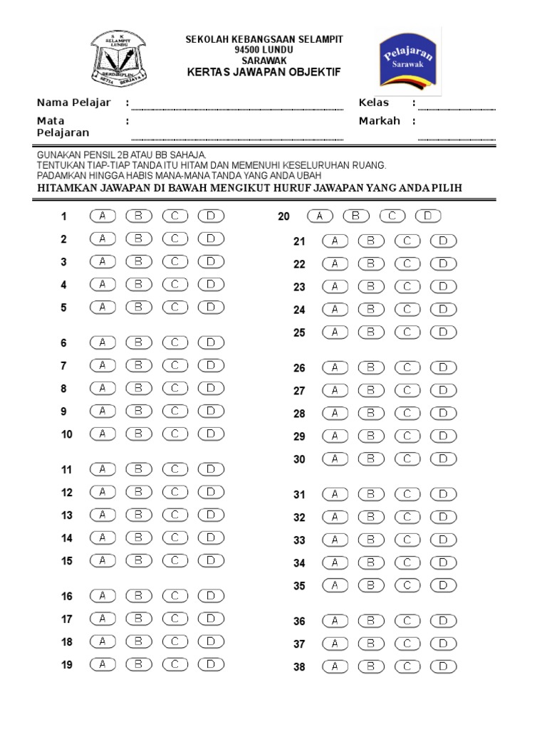 Dokumen Tips Kertas Jawapan Objektif 40 Soalan Pdf