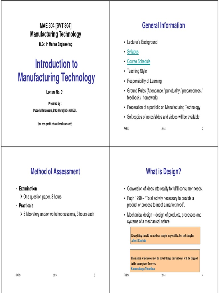 Introduction to Manufacturing Technology | PDF | Metals | Design