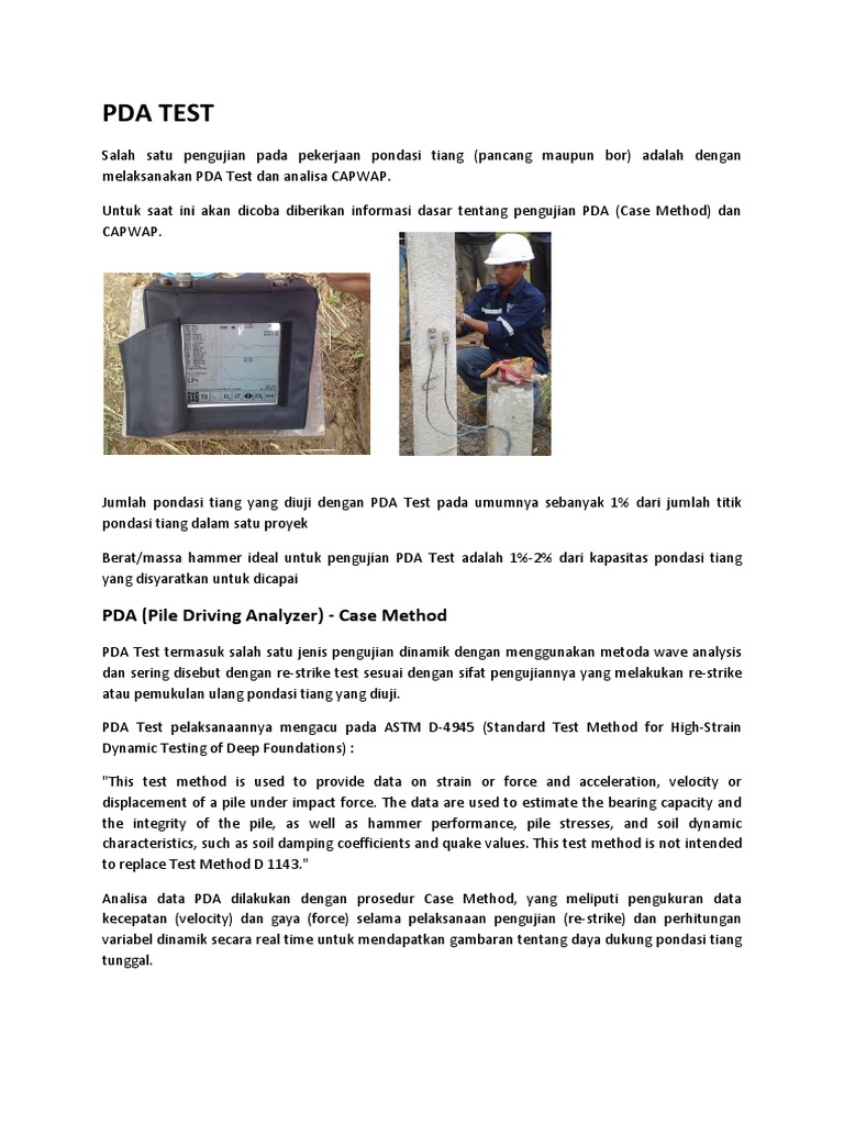 Pda Test PDA (Pile Driving Analyzer) Case Method PDF