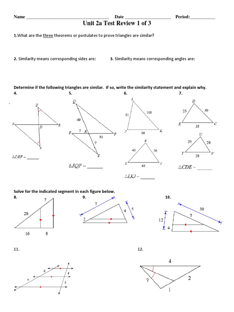 Unit 2a Test Review 1 of 3 | Download Free PDF | Triangle | Euclidean ...