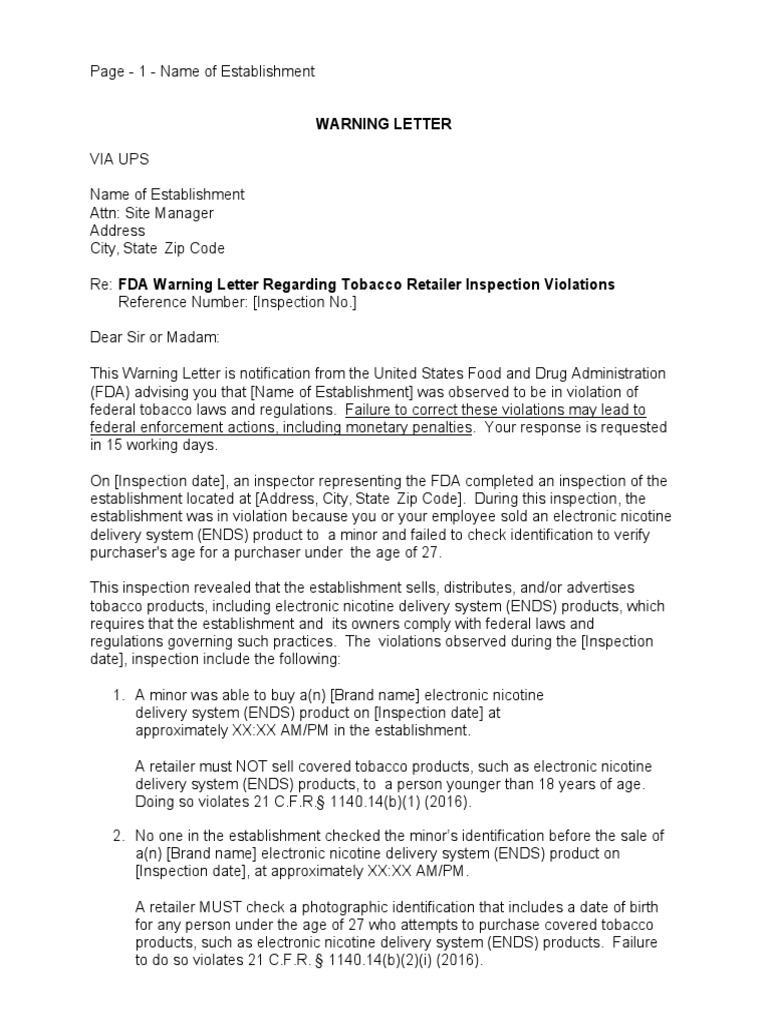 fda report tobacco violation Appeals Court's Graphic Cigarette Health Warnings Decision FDA Warning Letter for Tobacco