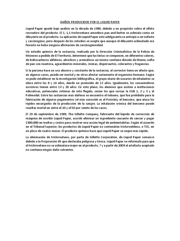 Daños Producidos Por El Liquid Paper PDF Sustancias químicas