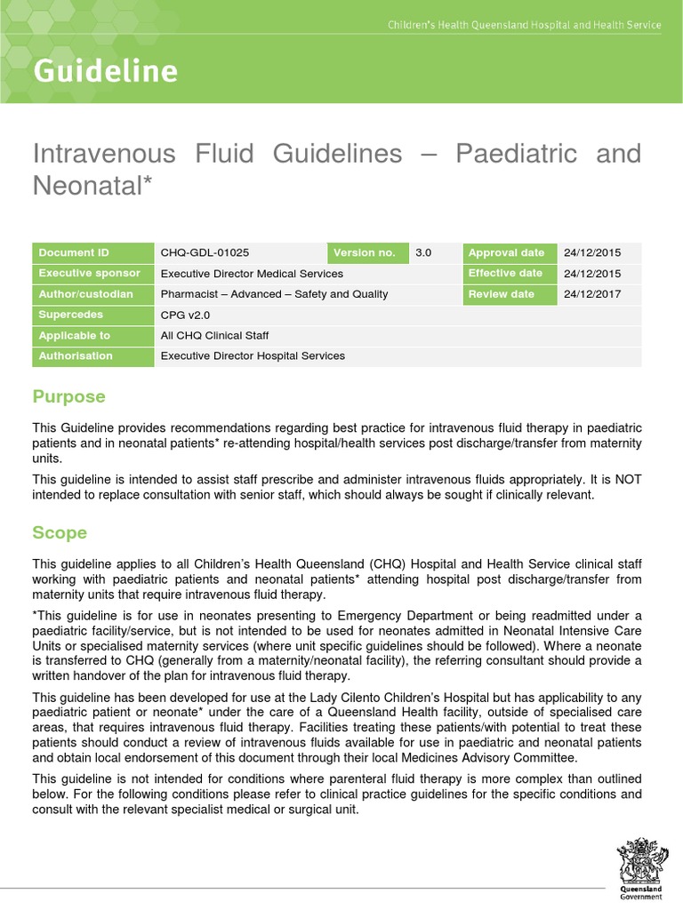 ARCS Paediatric IV Fluid Guidelines | PDF | Intravenous Therapy ...