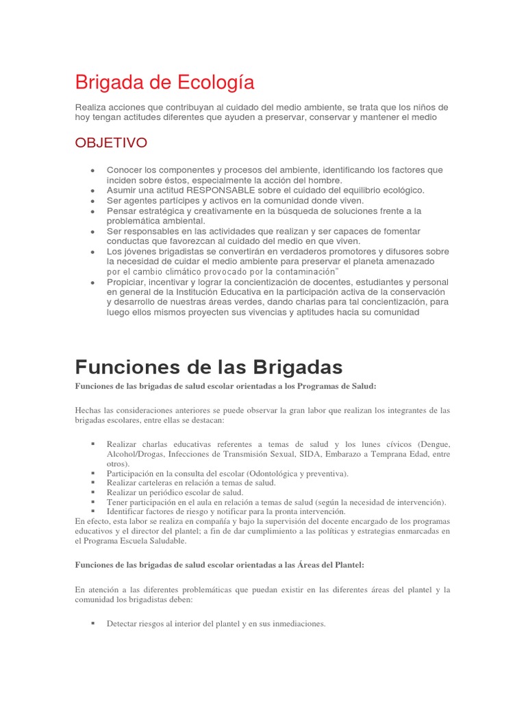 Funciones de la Brigada de Ecología | PDF | Defensa Civil | Ecología