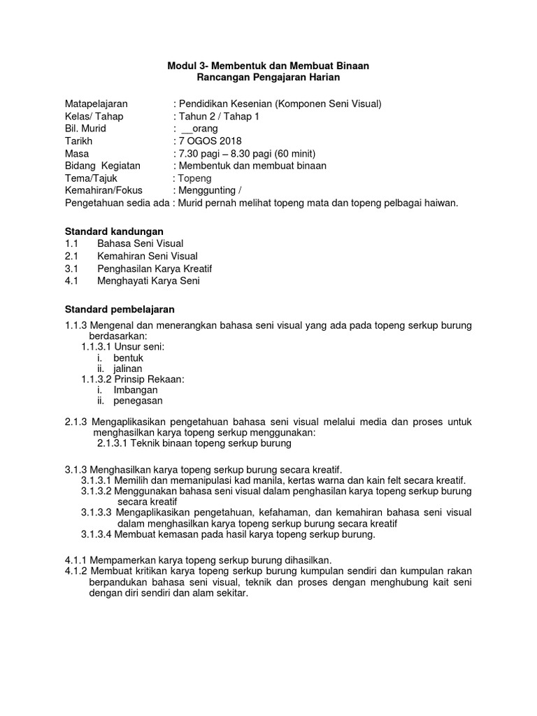 RPH Pks Tahun 2 Topeng  PDF