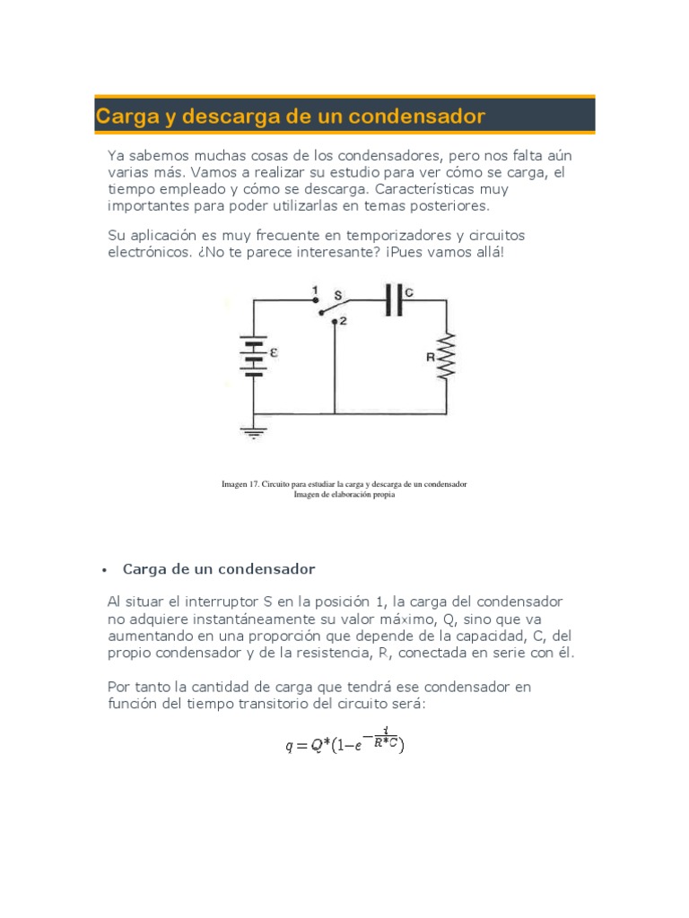 Carga y Descarga de Un Condensador PDF Condensador Corriente