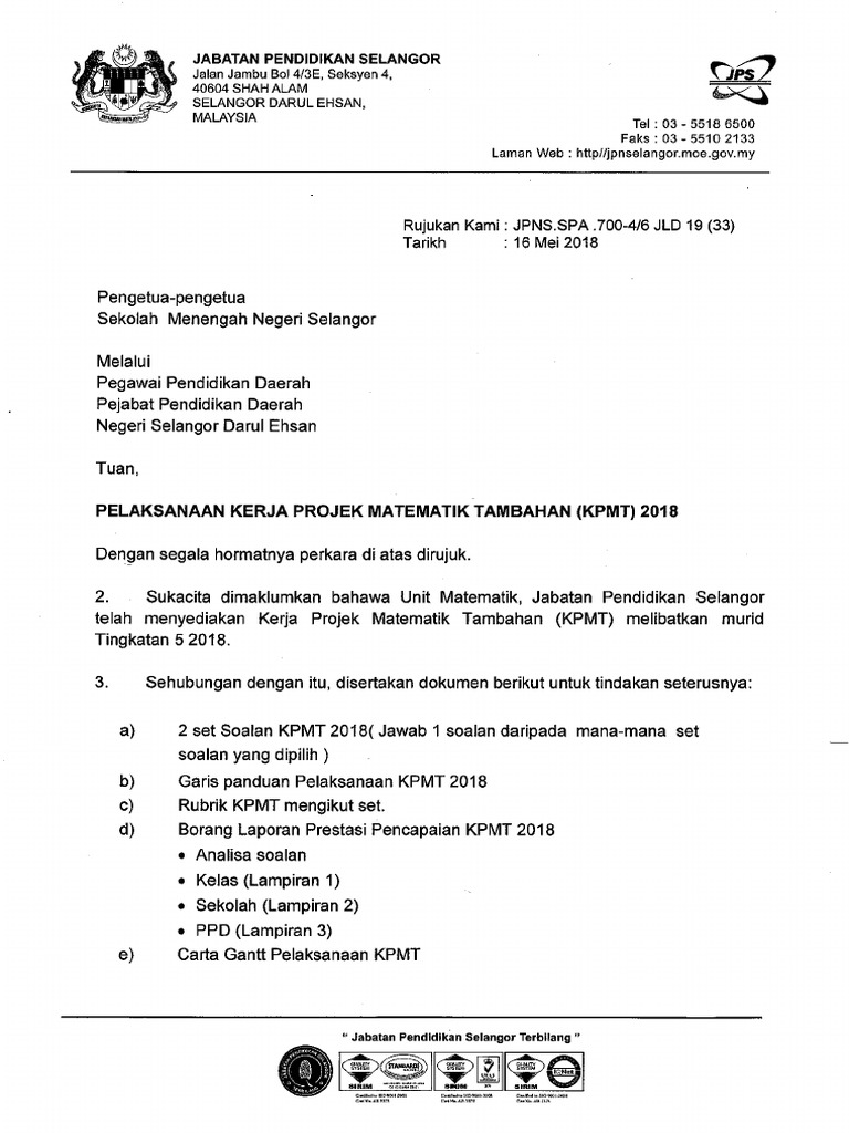 Projek Matematik Tambahan 2018 Selangor Paklut