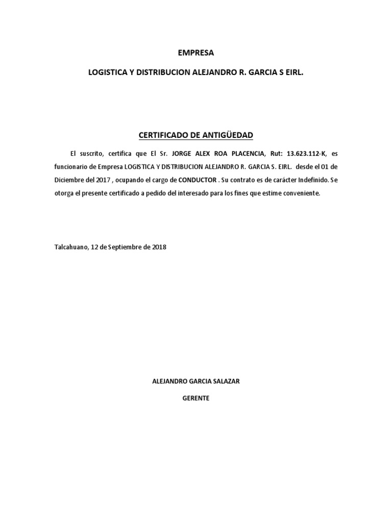 Certificado Antiguedad Laboral PDF