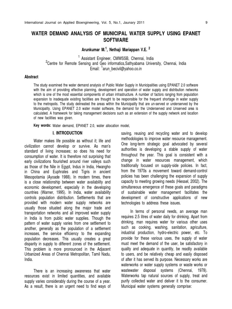 Municipal Water Demand Analysis Using EPANET | PDF | Water Supply ...