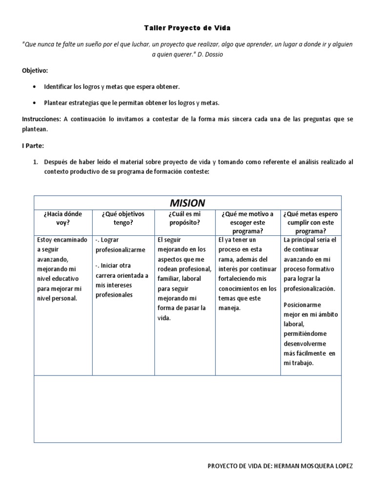 Taller de Proyecto de Vida: Herman Mosquera | PDF | Vida | Software