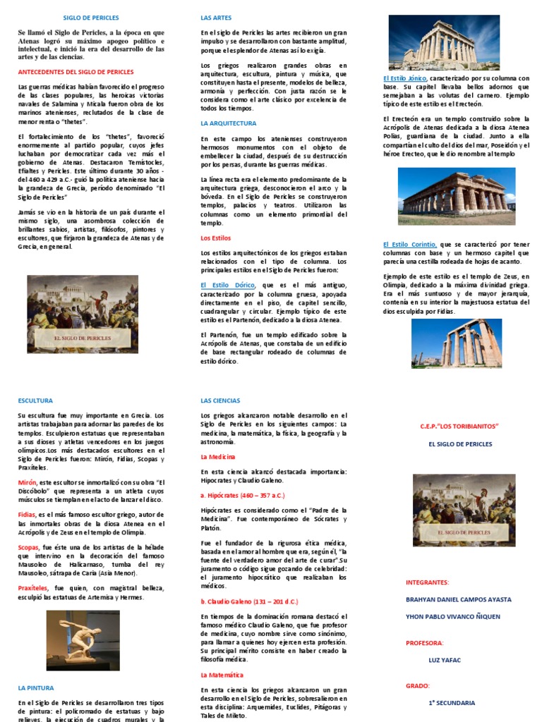 Resumen Del Siglo de Pericles en Triptico | PDF | Antiguedad clasica ...