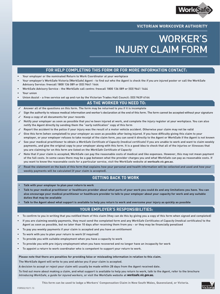 Worker’s Injury Claim Form Guide | PDF | Workers' Compensation | Employment