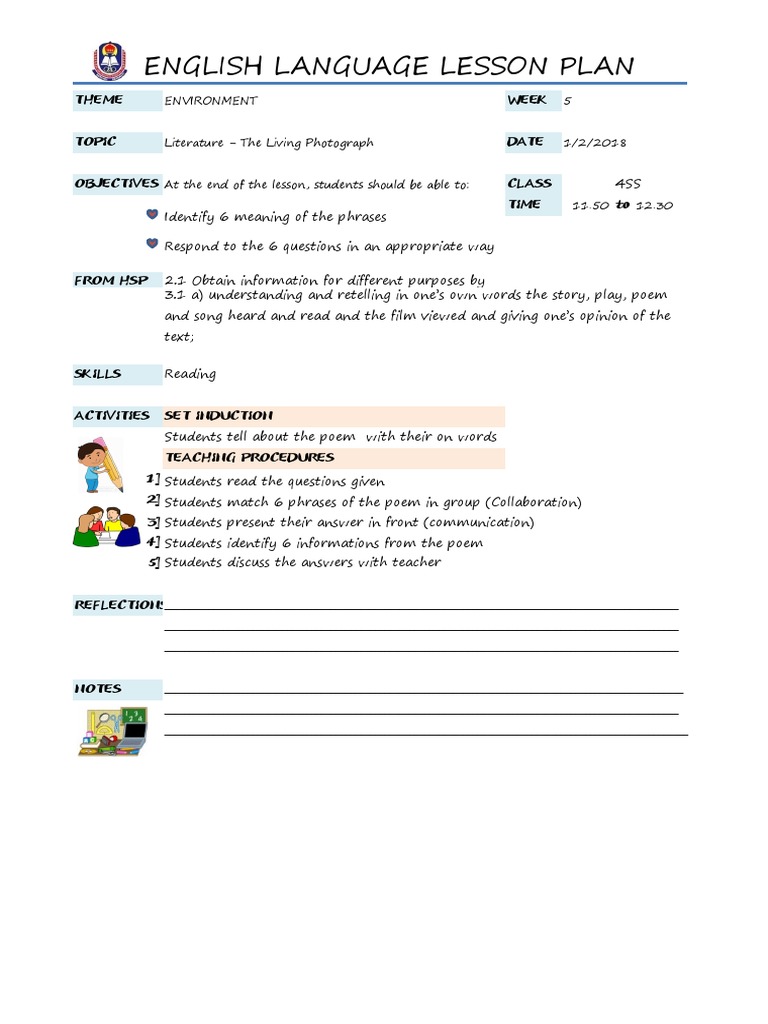English Language Lesson Plan | PDF | Verb | Adjective