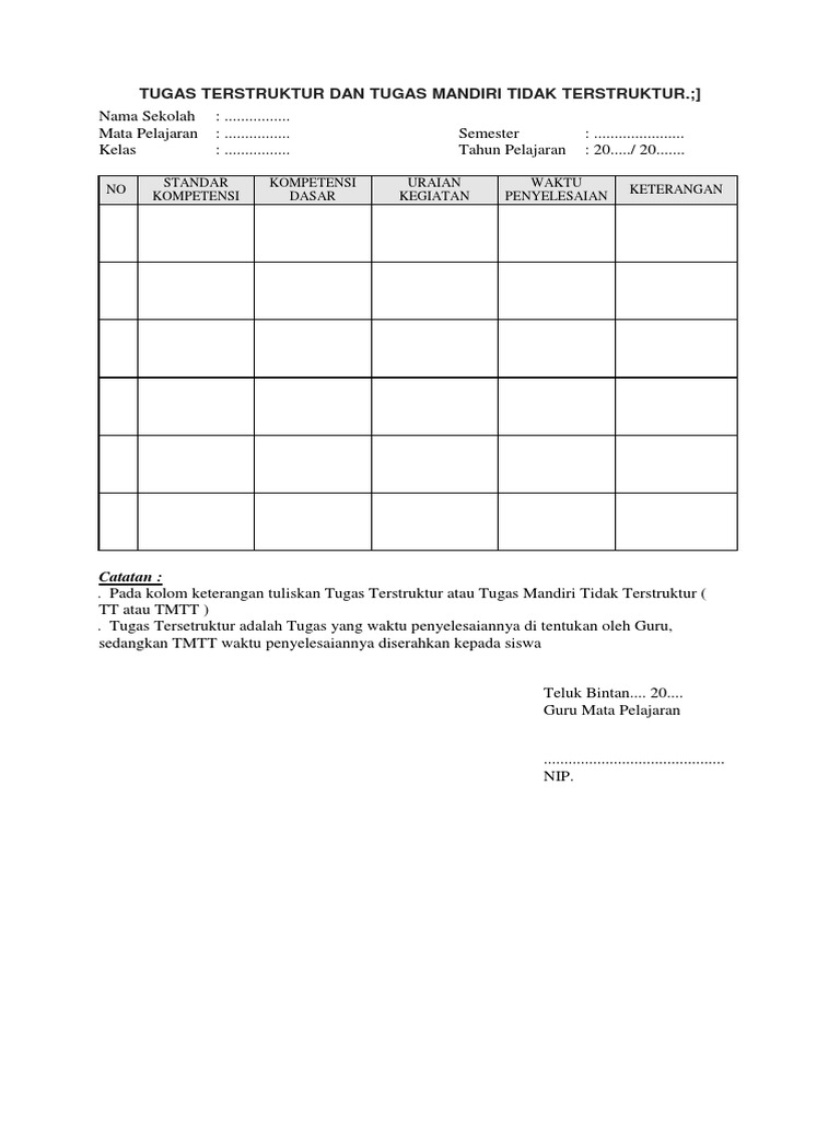 Format Tugas Terstruktur Dan Tidak Terstruktur Sd Rismax