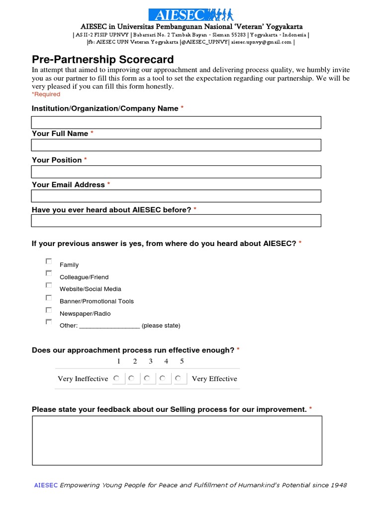 AIESEC UPNVY Partnership Feedback Form | PDF | Public Sphere ...