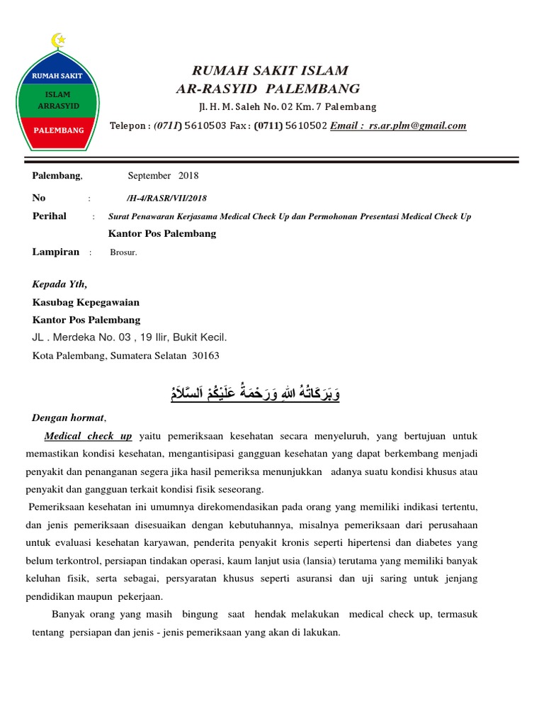 Pengajuan Kerjasama Medical Check Up Kantorpos Palembang