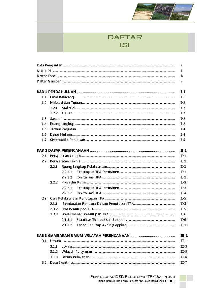 Contoh Daftar Isi Laporan Pendahuluan DED