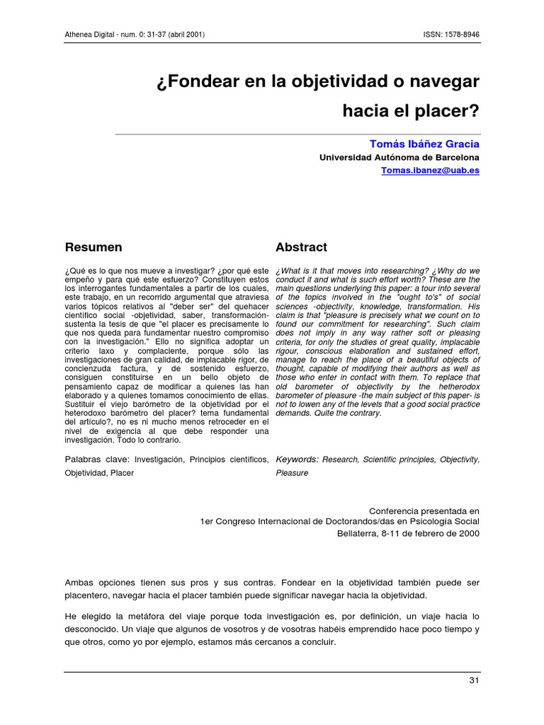Fondear en La Objetividad o Navegar Hacia El Placer PDF | PDF