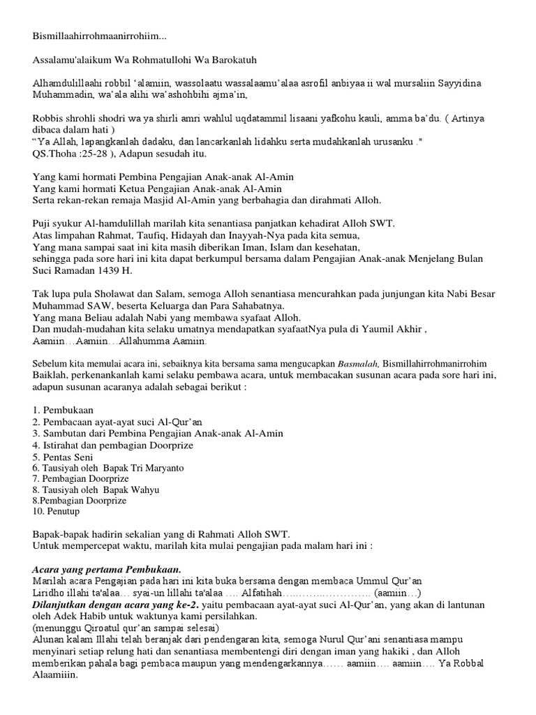 Kumpulan Mc Acara Penutupan Pengajian Kumpulan Contoh Teks Mc