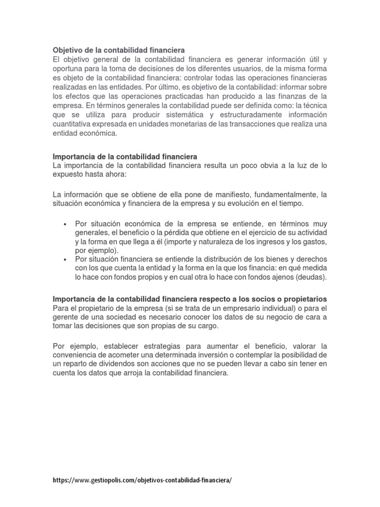 Objetivos e Importancia de la Contabilidad Financiera | PDF ...