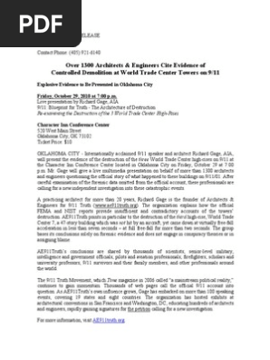 Explosive Evidence to Be Presented in Oklahoma City Oct 29th Live Richard Gage  9 11
