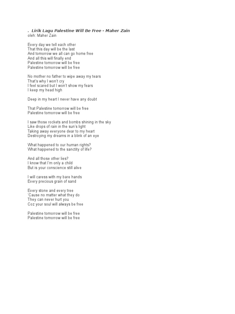 Lirik Lagu Palestine Will Be Free