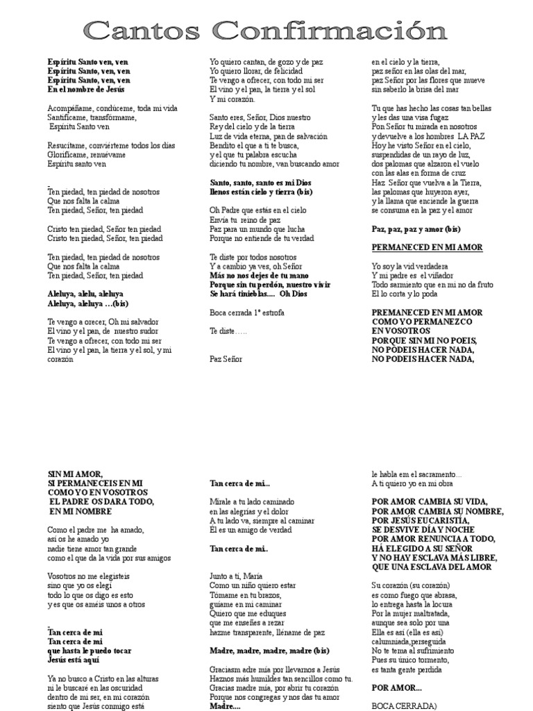 Cantos Confirmación | PDF | Amor | Cristo (título)