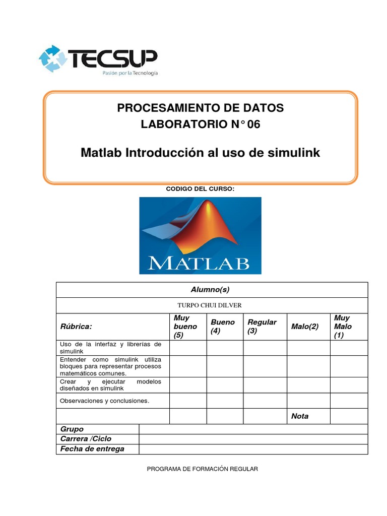 Lab 06 - Matlab Introduccion Al Uso de Simulink | PDF | Matlab | Simulación