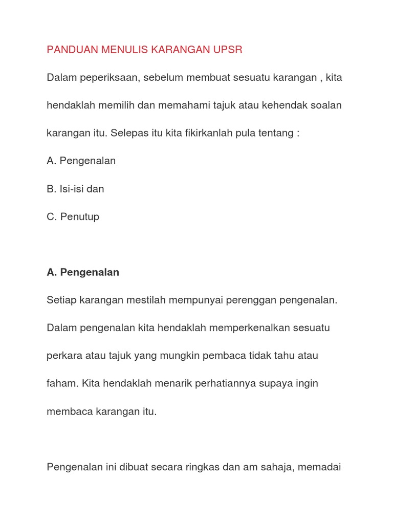 Panduan Menulis Karangan Upsr Pdf