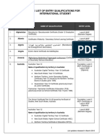 The List of Entry Qualifications for International Students