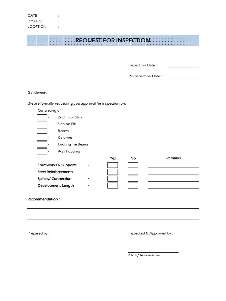 Request For Inspection: Clients/ Representative | PDF