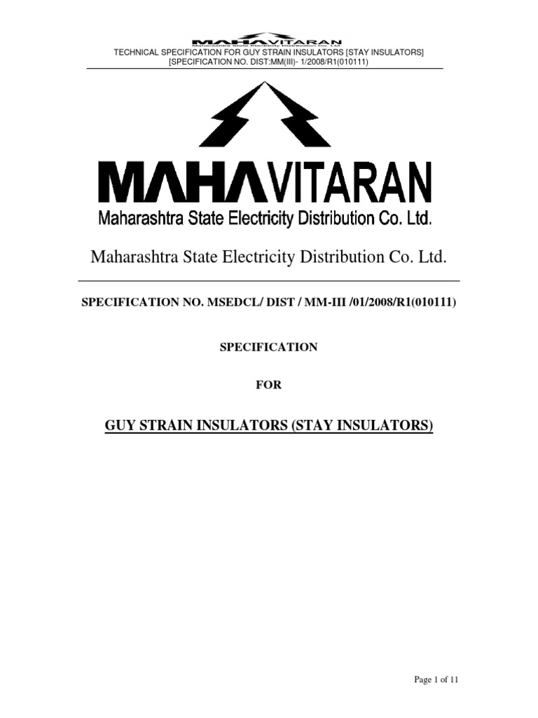 Technical Specification of Stay Insulator PDF Insulator