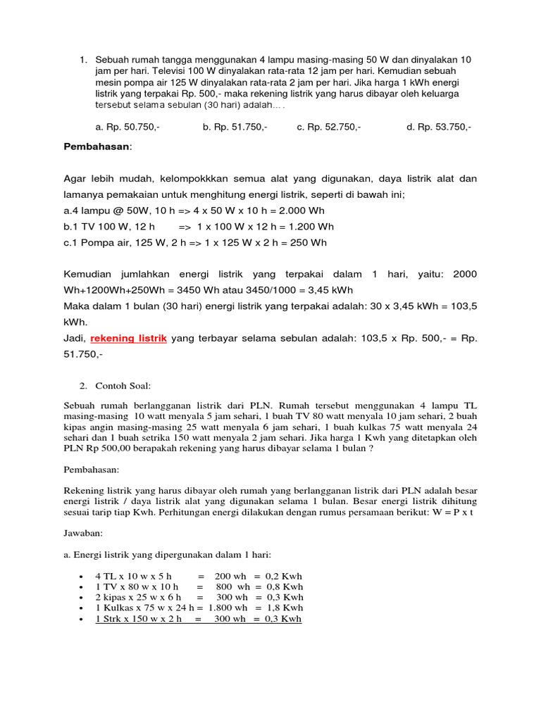 Contoh Soal Hitung Biaya Listrik Docx