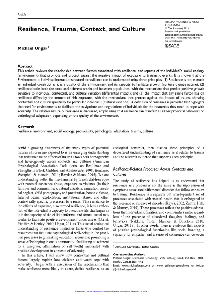 Resilience Trauma Context And Culture Pdf Pdf Psychological