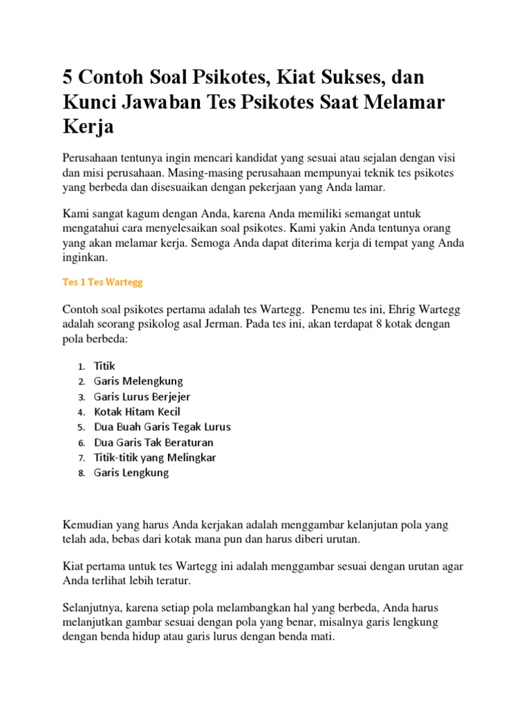 5 Contoh Soal Psikotes