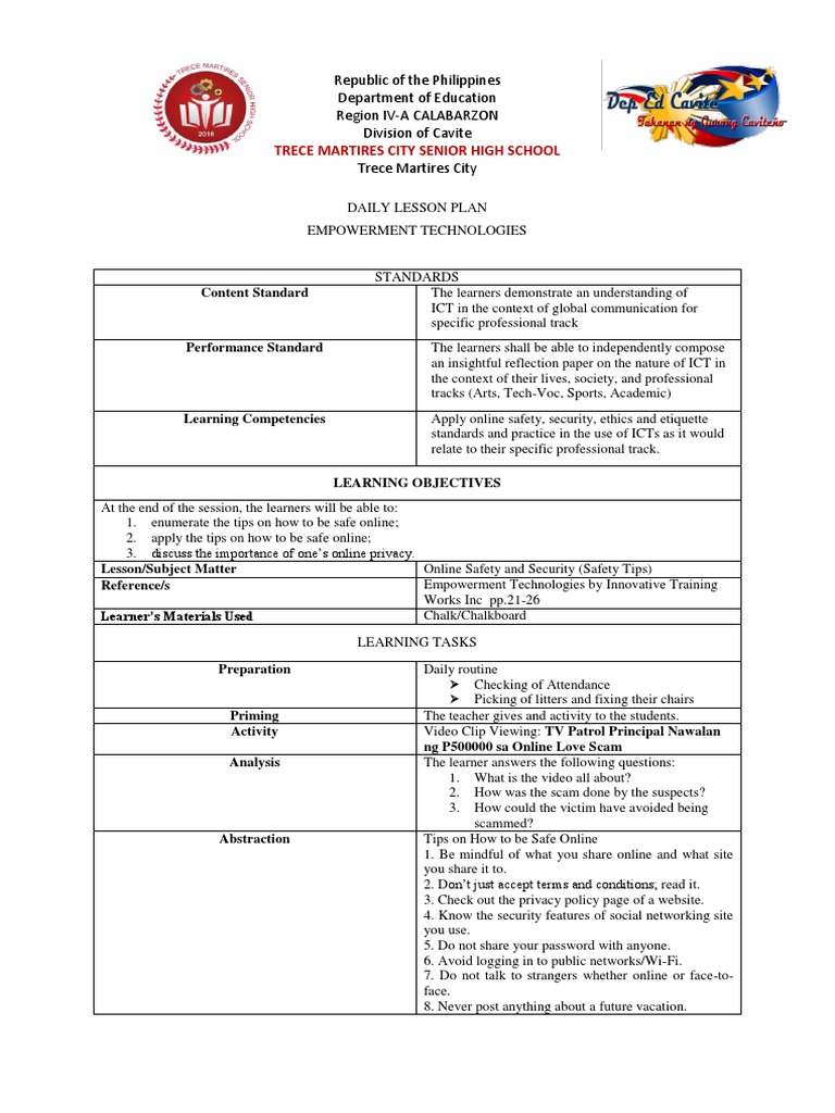 Lesson Plan - Online Safety and Security | PDF | Lesson Plan | Internet
