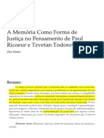 A Memória Como Forma de Justiça No Pensamento de Paul Ricoeur e Tzvetan Todorov