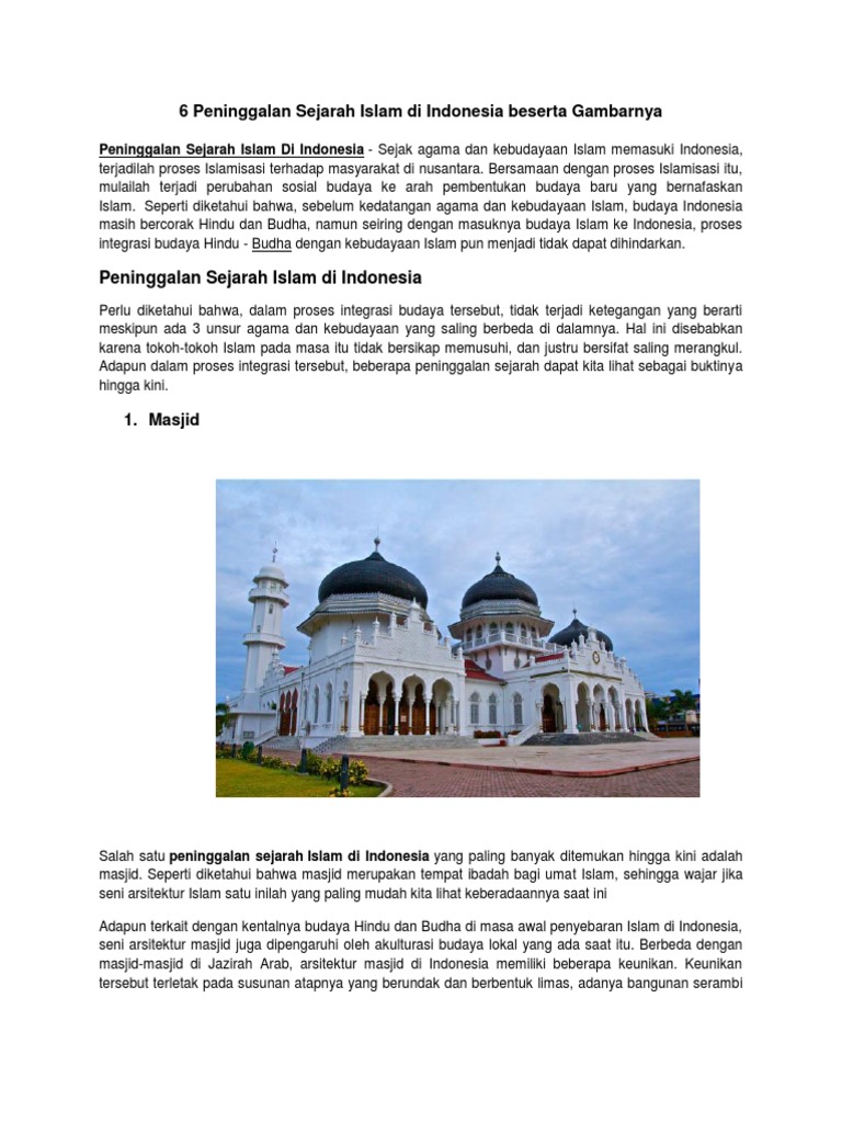 6 Peninggalan Sejarah Islam Di Indonesia Beserta Gambarnya | PDF