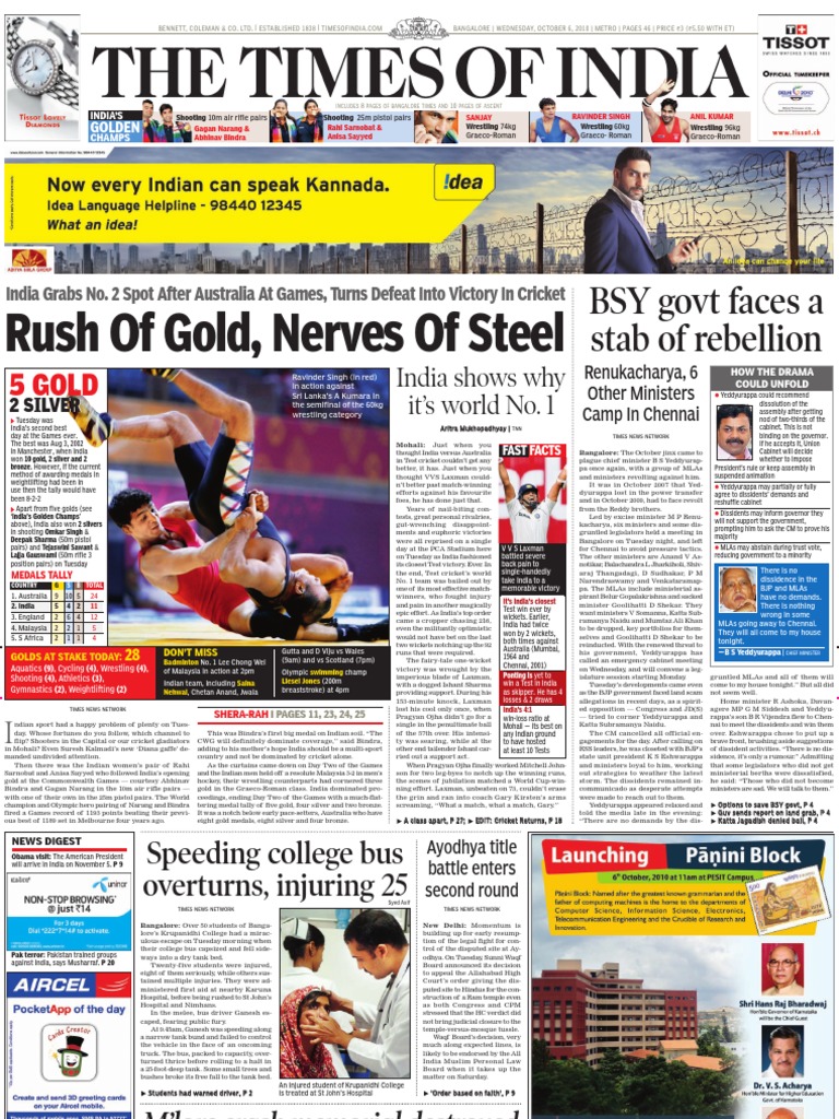 Times of India Bangalore - 6 Oct 2010 | PDF | Sports