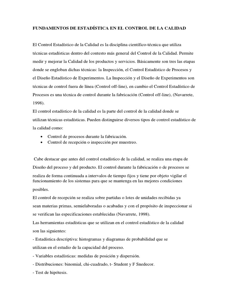 Fundamentos de Estadística en El Control de La Calidad | PDF