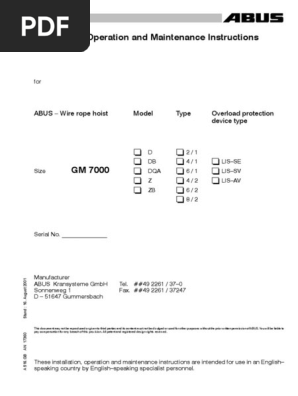 Abus Gm7000 Pdf Crane Machine Screw