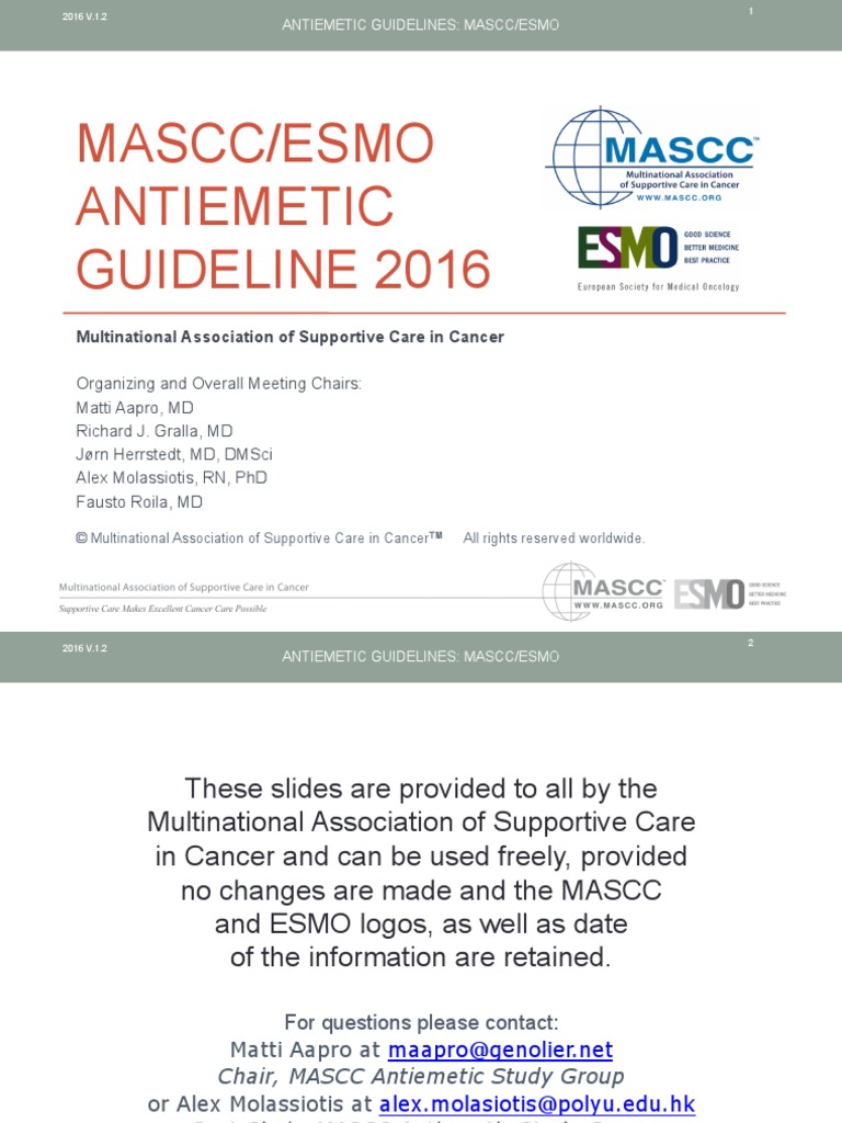 Mascc Antiemetic Guidelines English v.1.2.1 | PDF | Vomiting | Nausea